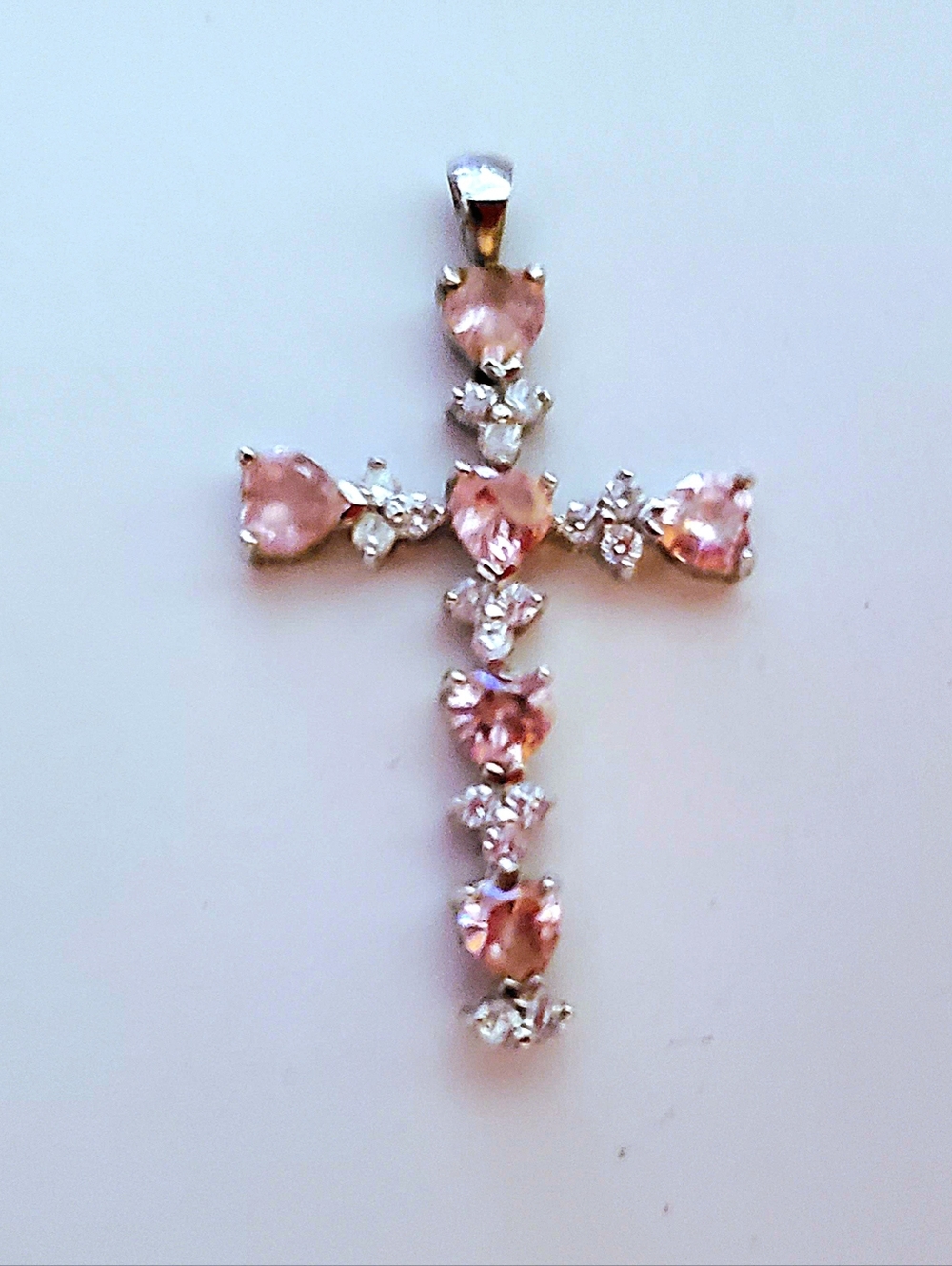 925 Robert Seeman Cross Pendant Pink Heart Cubic Zirconias Denmark VTG